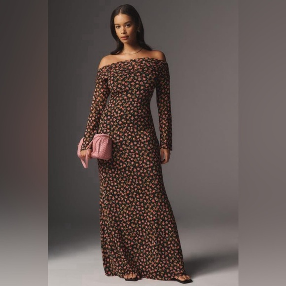 NWT! Anthropologie AFRM Long-Sleeve Off-The-Shoulder Mesh Maxi Dress 🐚 - Picture 1 of 4